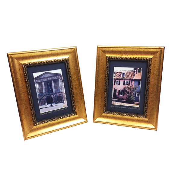 Charleston South Carolina Gold Framed Prints Pink House Signed 10x8" Set of 2 - Picture 1 of 9